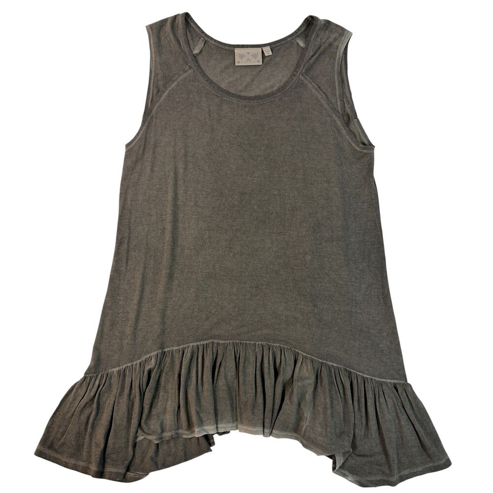 Dantelle Womens Size M Tank Top Charcoal Gray Ruffle Hem Mineral Wash Sleeveless